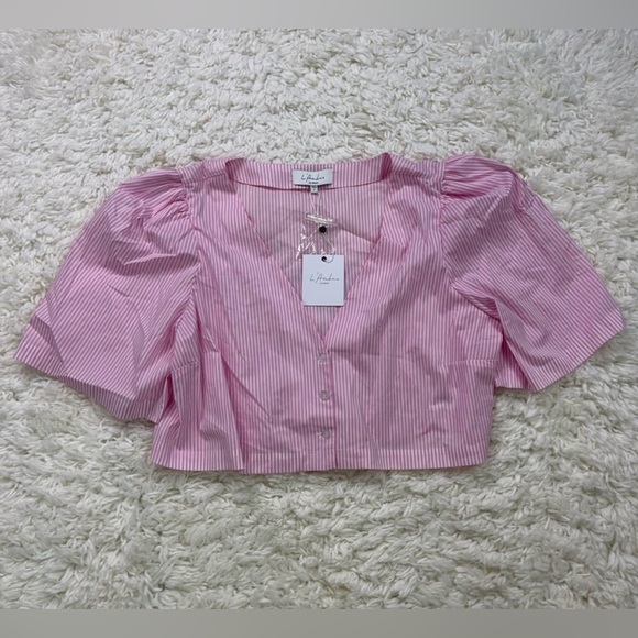 L' Academie The Lyla Top Pink & White Stripes - Picture 4 of 6